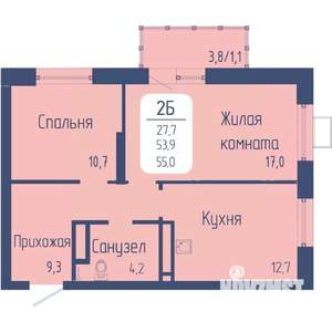 2-к квартира, вторичка, 55м2, 18/24 этаж