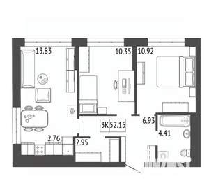 3-к квартира, вторичка, 52м2, 3/17 этаж