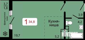 1-к квартира, строящийся дом, 35м2, 17/17 этаж