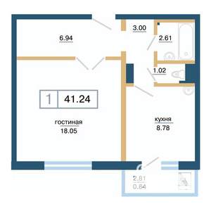 1-к квартира, строящийся дом, 41м2, 12/17 этаж