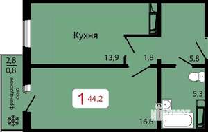 1-к квартира, строящийся дом, 44м2, 3/17 этаж