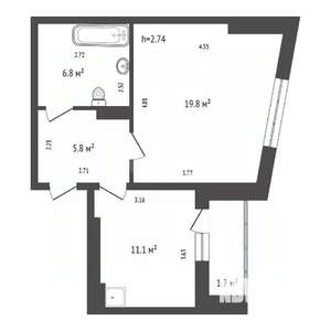 1-к квартира, вторичка, 44м2, 2/10 этаж