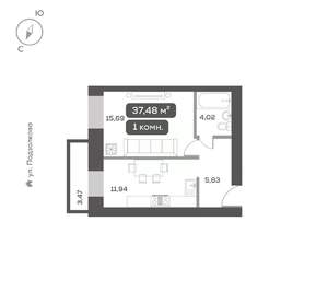1-к квартира, вторичка, 37м2, 9/16 этаж