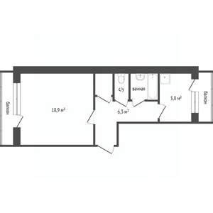 1-к квартира, вторичка, 36м2, 6/9 этаж