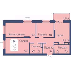 3-к квартира, вторичка, 78м2, 17/21 этаж