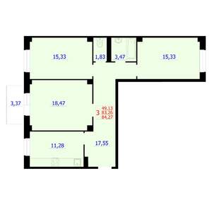 3-к квартира, вторичка, 86м2, 9/9 этаж