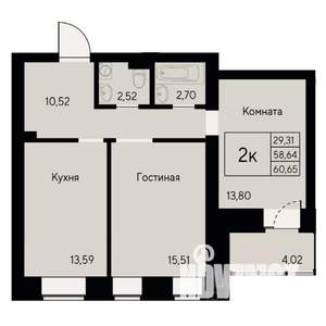 2-к квартира, строящийся дом, 61м2, 4/8 этаж