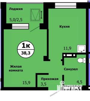 1-к квартира, строящийся дом, 38м2, 14/19 этаж