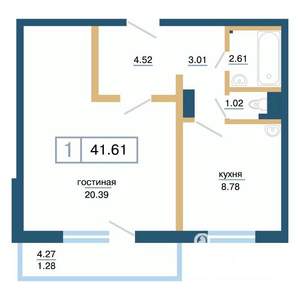 1-к квартира, вторичка, 42м2, 16/17 этаж