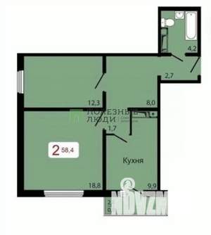 2-к квартира, вторичка, 58м2, 6/18 этаж