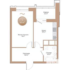 1-к квартира, строящийся дом, 41м2, 5/24 этаж