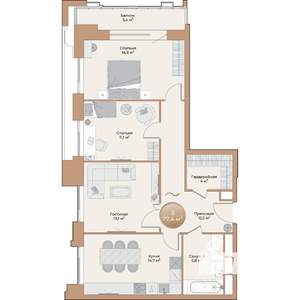 3-к квартира, строящийся дом, 77м2, 2/24 этаж