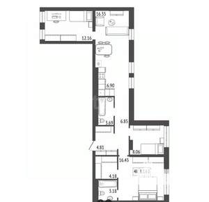 4-к квартира, строящийся дом, 83м2, 16/17 этаж