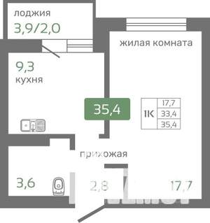 1-к квартира, строящийся дом, 35м2, 10/19 этаж