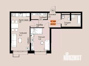 2-к квартира, вторичка, 46м2, 16/17 этаж
