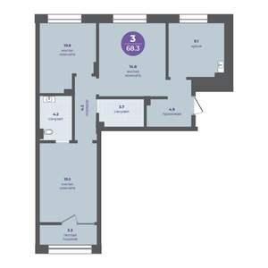 3-к квартира, вторичка, 65м2, 2/15 этаж