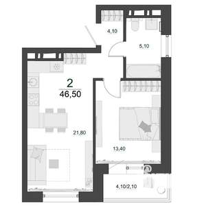 2-к квартира, строящийся дом, 47м2, 16/23 этаж