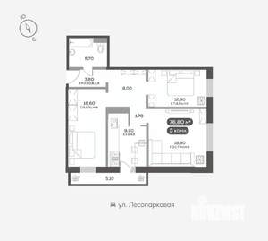 3-к квартира, вторичка, 77м2, 6/17 этаж