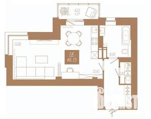 1-к квартира, вторичка, 46м2, 12/23 этаж