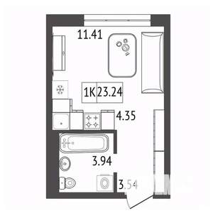 1-к квартира, строящийся дом, 23м2, 10/17 этаж