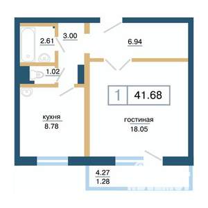 1-к квартира, вторичка, 42м2, 15/17 этаж