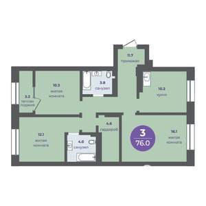 3-к квартира, вторичка, 73м2, 17/17 этаж