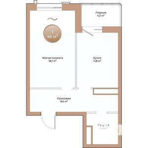 1-к квартира, строящийся дом, 46м2, 3/24 этаж