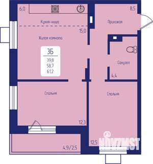 3-к квартира, строящийся дом, 61м2, 11/12 этаж