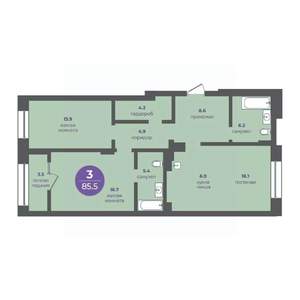 3-к квартира, вторичка, 86м2, 2/24 этаж