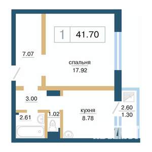 1-к квартира, вторичка, 42м2, 10/17 этаж