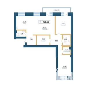 3-к квартира, вторичка, 106м2, 5/7 этаж