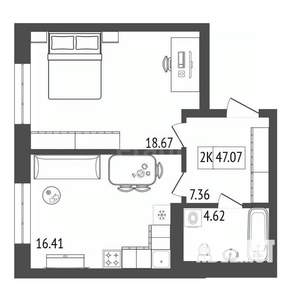 2-к квартира, вторичка, 47м2, 6/17 этаж