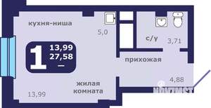 1-к квартира, вторичка, 28м2, 1/25 этаж