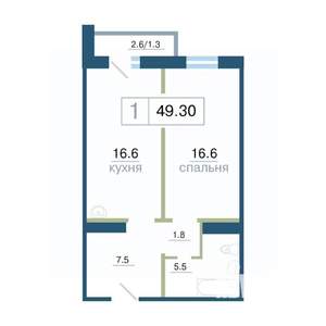 1-к квартира, строящийся дом, 49м2, 9/17 этаж