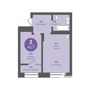 2-к квартира, вторичка, 43м2, 8/13 этаж