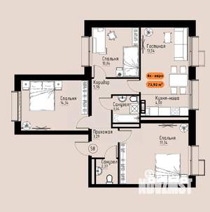 4-к квартира, вторичка, 74м2, 11/17 этаж