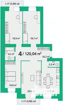 4-к квартира, вторичка, 120м2, 9/9 этаж