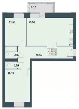2-к квартира, вторичка, 71м2, 6/9 этаж