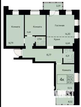 4-к квартира, сданный дом, 87м2, 3/7 этаж