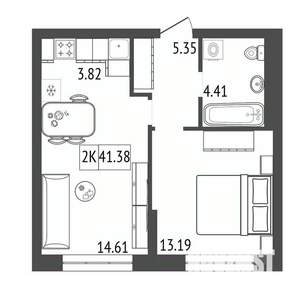 2-к квартира, вторичка, 41м2, 9/17 этаж