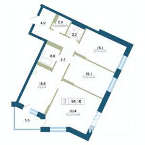 3-к квартира, строящийся дом, 94м2, 8/24 этаж