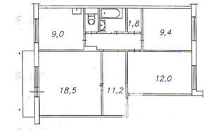 3-к квартира, вторичка, 65м2, 9/14 этаж