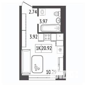 1-к квартира, строящийся дом, 21м2, 13/17 этаж