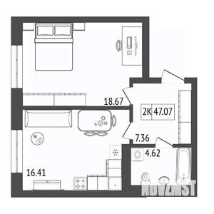 2-к квартира, строящийся дом, 47м2, 11/17 этаж