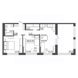 3-к квартира, вторичка, 66м2, 7/17 этаж