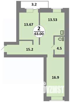 3-к квартира, строящийся дом, 63м2, 13/14 этаж