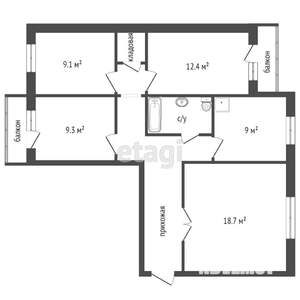 4-к квартира, вторичка, 78м2, 1/9 этаж