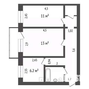 2-к квартира, вторичка, 44м2, 4/5 этаж