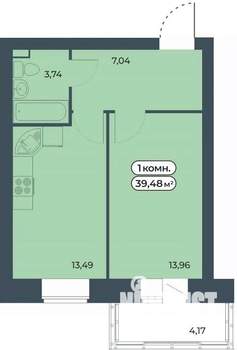 1-к квартира, строящийся дом, 39м2, 8/9 этаж