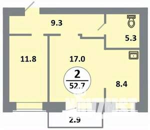 2-к квартира, строящийся дом, 53м2, 2/14 этаж